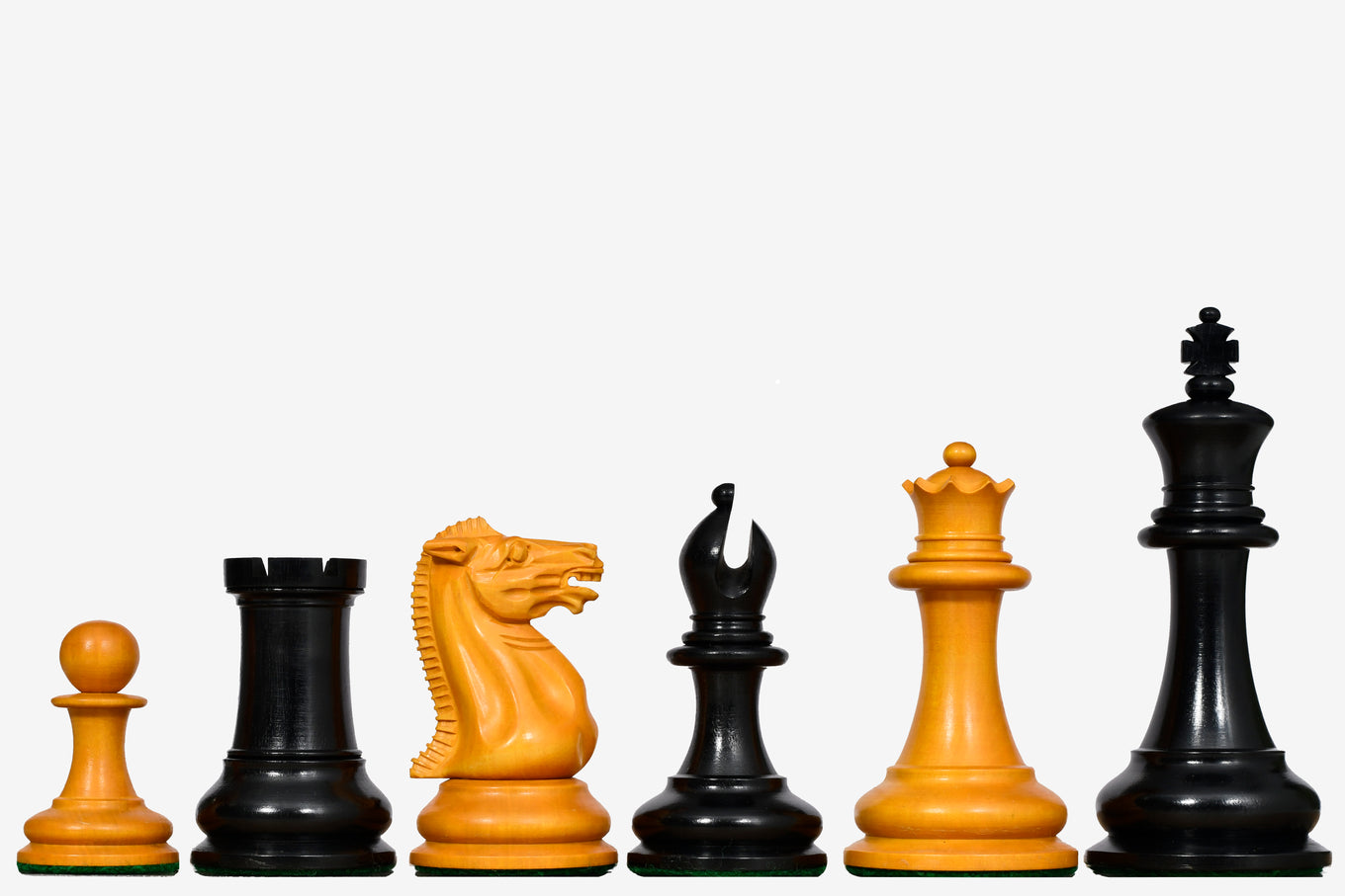 1849 Original Staunton Pattern Triple Weighted Wooden Chess Pieces in Genuine Ebony & Antiqued Boxwood - 4.5" King w/ King Side Stamping