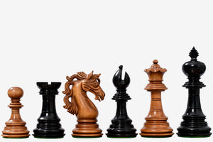 American Adios Luxury Chess Pieces Distressed Boxwood & Ebony 4.4" | CHESSBAZAAR