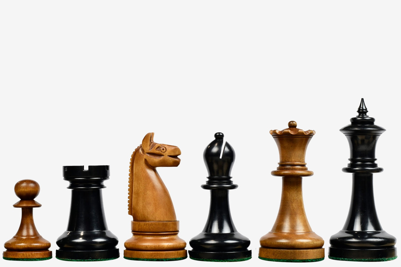 American Chess Company 1904 Reproduction Tournament Chess Set - In Black Ebonized & Antiqued Boxwood 3.8" King