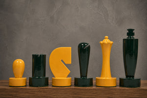 Berliner Minimalist Chess Pieces Green & Yellow Painted Wood 3.7" - king