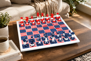 The Captain America Weighted Chess Set Painted in Red and Blue Plastic - 3.75" King