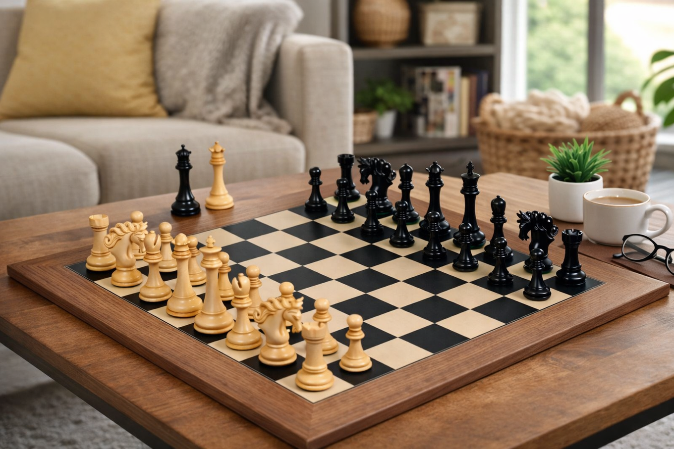 Combo of The Pegasus Series Artisan Staunton Chess Pieces ver 2.0 in Ebony / Boxwood - 4.6" King with Wooden Chess Board 24"
