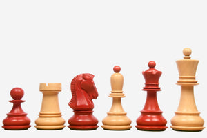 1950 Reproduced Dubrovnik Bobby Fischer Chessmen Version 3.0 in Stained Crimson Boxwood / Box Wood - 3.7" King