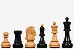 1950 Reproduced Dubrovnik Bobby Fischer Chessmen Version 3.0 in Ebony Wood/Boxwood - 3.75" King