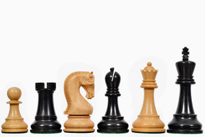The Leningrad Club-Sized Wooden Chess Pieces in Black Ebonized Wood & Boxwood- 4.0" King