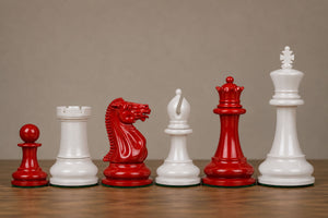 1849 Original Staunton Chess Pieces Painted Lacquer Crimson & Ivory 4.5" King