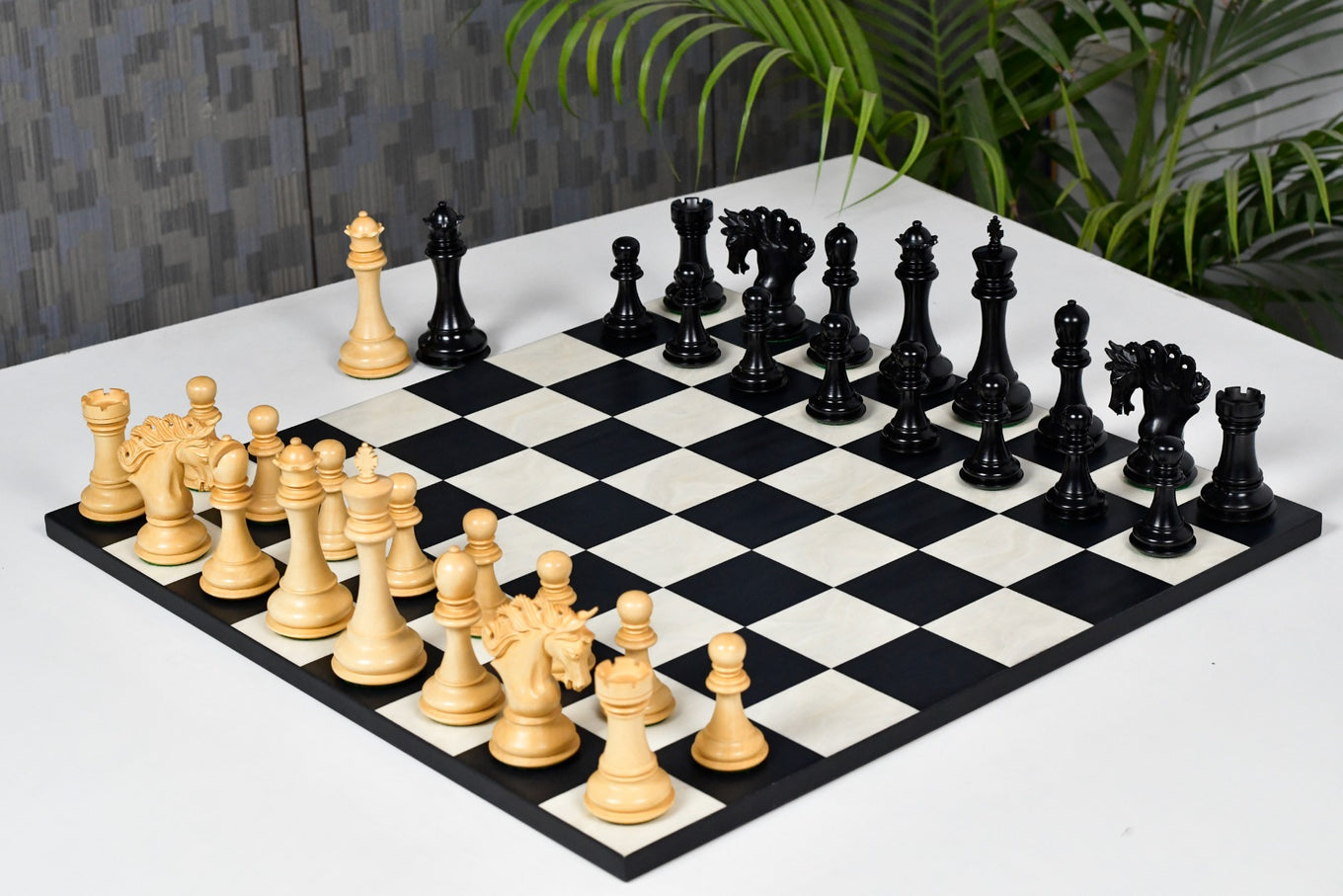Combo of The Pegasus Series Artisan Staunton Chess Pieces ver 2.0 in Ebony / Boxwood - 4.5" King with Minimalist Veneer Wooden Chess Board 19"