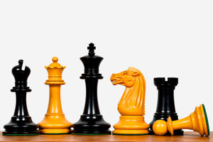 Circa 1887 Turner-Teich Staunton Chess Pieces in Ebony & Golden Antiqued Wood - 4.0" King