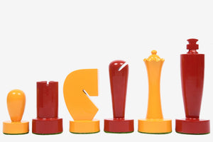 Berliner Series Modern Minimalist Chess Pieces in Red and Yellow Painted Box Wood - 3.7" King