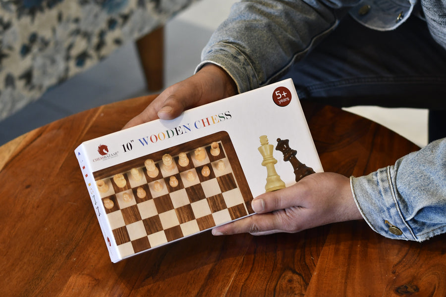 Travel Folding Magnetic Lacquer Chess Set Sheesham 10" Portable Board