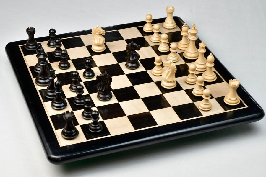 Fierce Knight Chess Pieces in Ebonized/Boxwood With Board & Box- 3.5" King