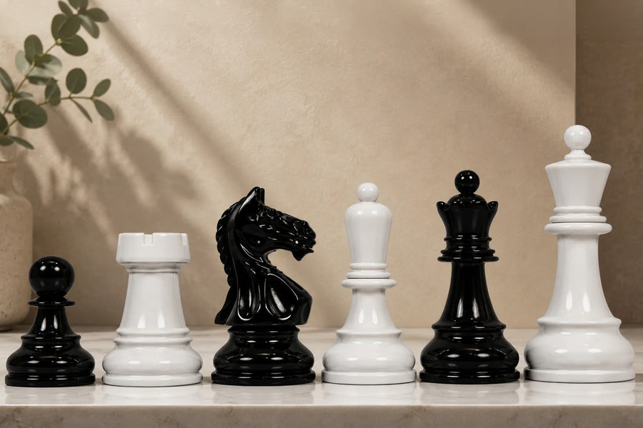 Chess Pieces Black & White Painted Wood 3.6" - Slightly Imperfect