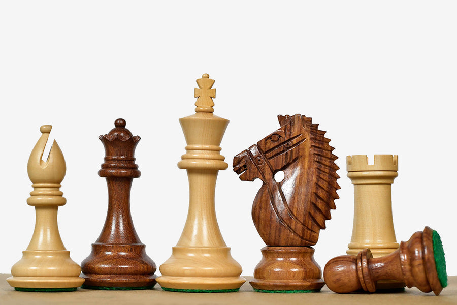 Bridle Knight Series Chess Pieces in Sheesham & Boxwood 4.0" King