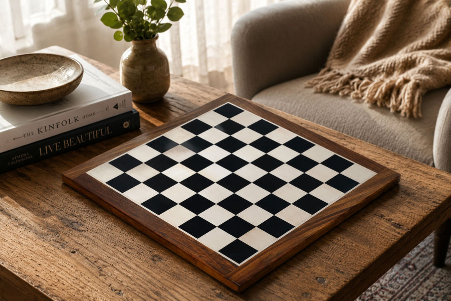 Solid Ebony Maple Chess Board with Sheesham Border 17" (45 mm)