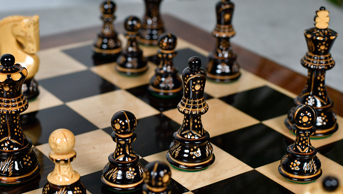 1959 Russian Zagreb Chess Pieces in Burnt & Natural Boxwood 3.89