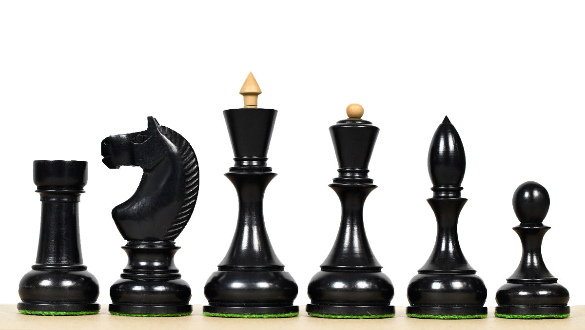 Circa 1930s "Leningrad Schoolboy" 4.2 inch King Soviet Chess Pieces in Ebonized & Boxwood