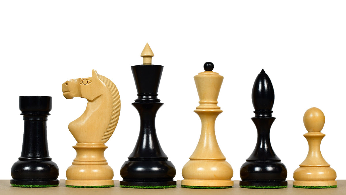 Circa 1930s "Leningrad Schoolboy" 4.2 inch King Soviet Chess Pieces in Ebonized & Boxwood