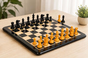 1972 Fischer Spassky Chess Set Ebonized & Antiqued Boxwood with Ebony Chessboard