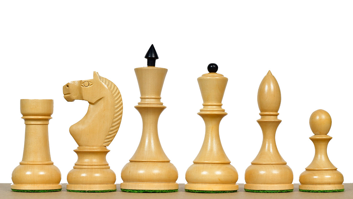 Circa 1930s "Leningrad Schoolboy" 4.2 inch King Soviet Chess Pieces in Ebonized & Boxwood