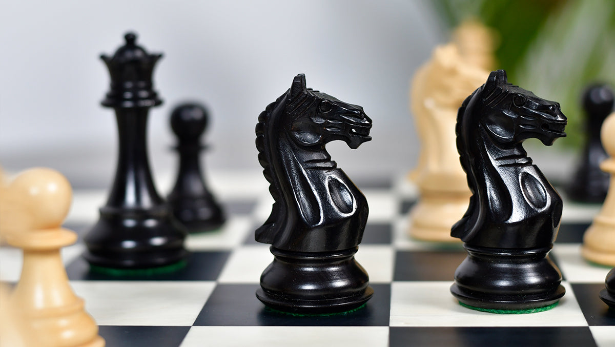 The Fierce Knight Staunton Wooden Chess Pieces in Ebonized Wood & Boxwood - 4.0" King