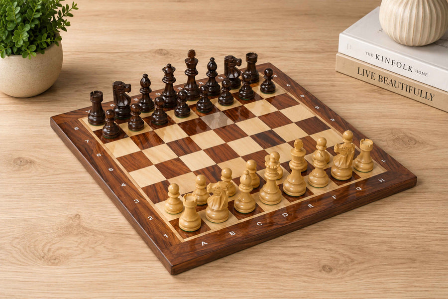 French Lardy Exclusive Chess Set in Sheesham Wood  3"- King with Notation Chess Board