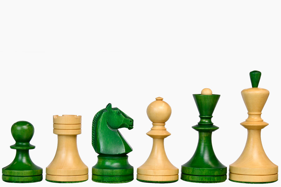 Soviet Era Chess Pieces in Stained Green Ash Burl & Boxwood 3.7" - King