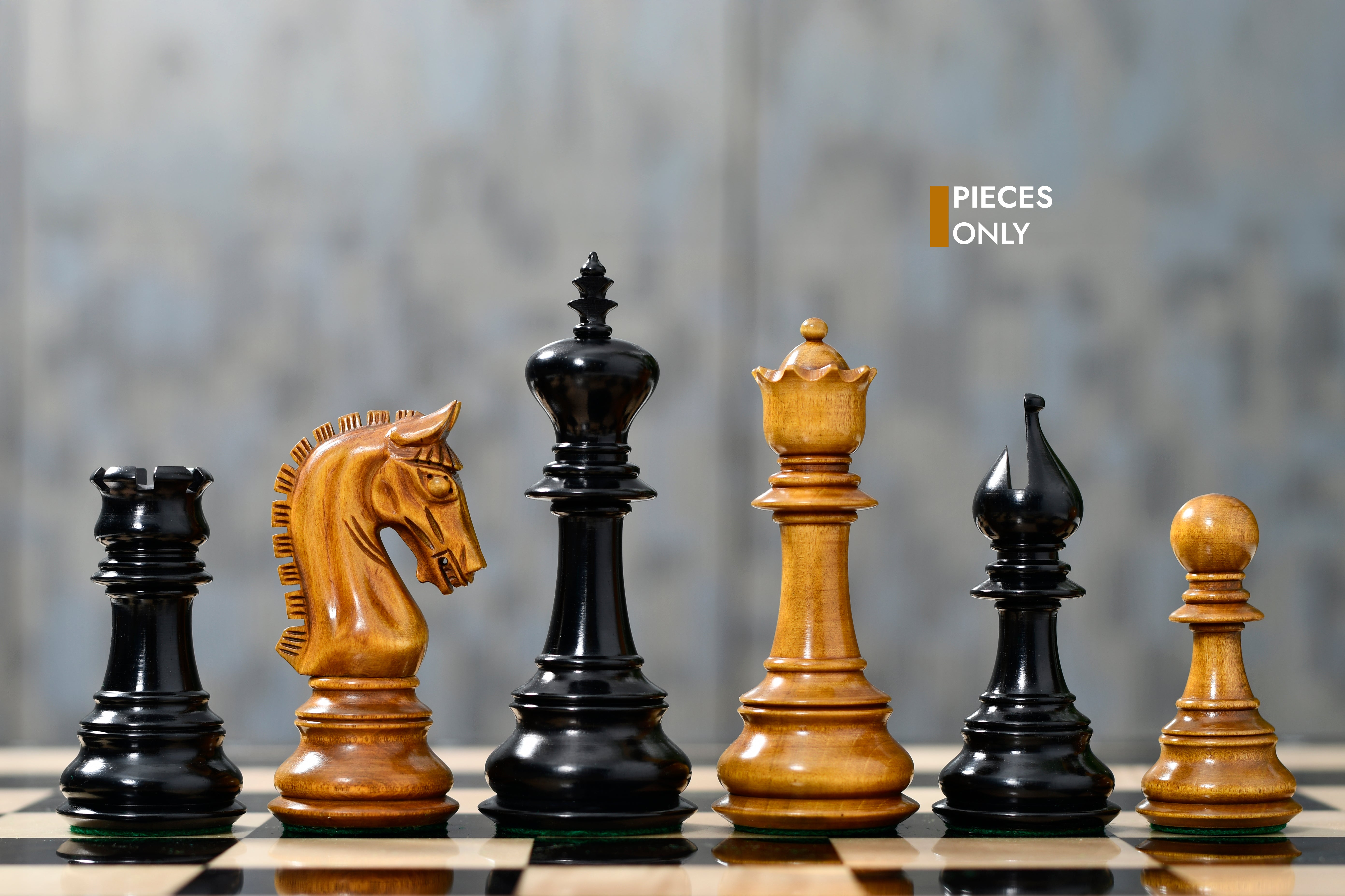 War Admiral Luxury Chess Pieces – 4.4" King – Handcrafted Staunton Design in Ebony Wood & Antiqued Boxwood