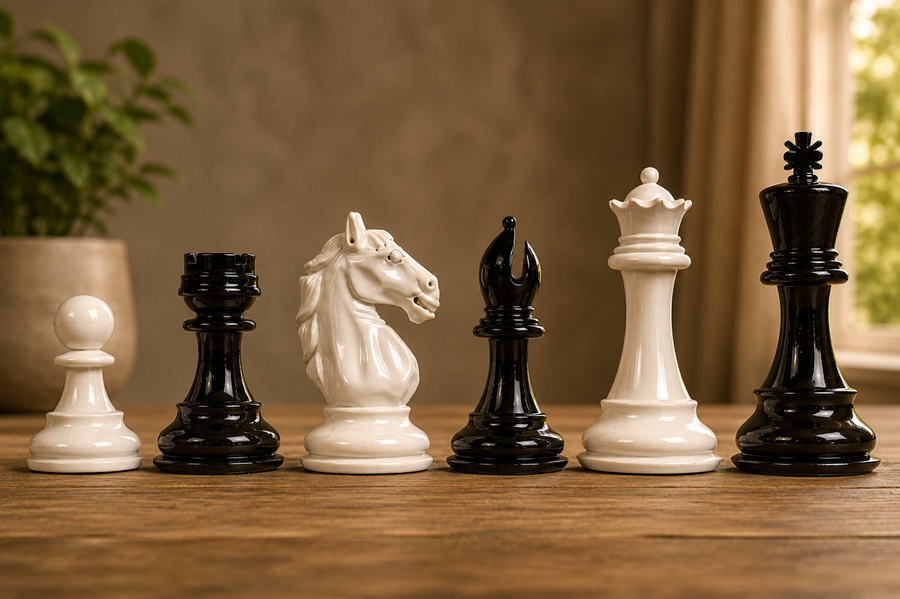 Imperfect Alban Series Chess Pieces in Black Painted & White Painted Wood - 3.8" King