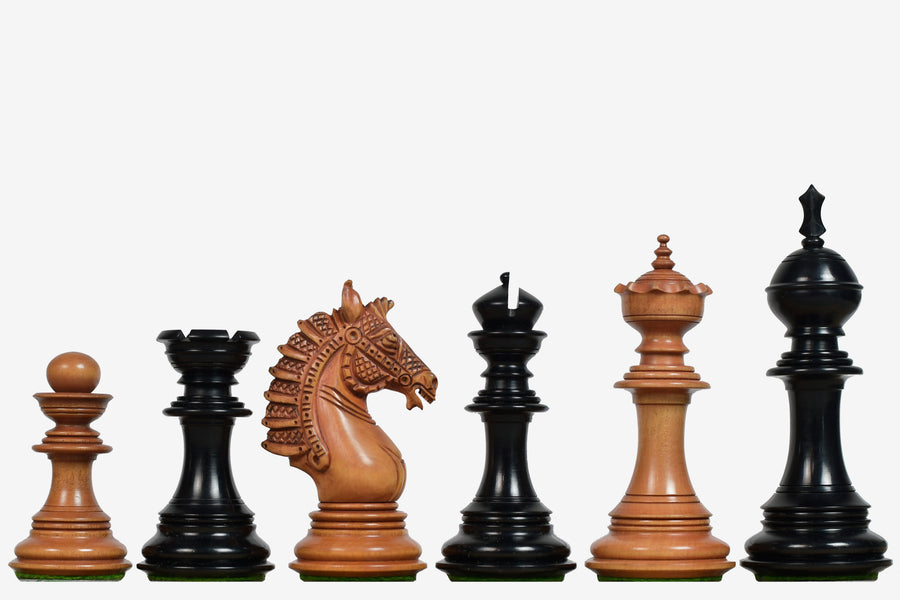 Sikh Empire Series Triple Weighted Wooden Handmade Chess Pieces in Genuine Ebony Wood and Antiqued Wood - 4.5" King with Extra Queens