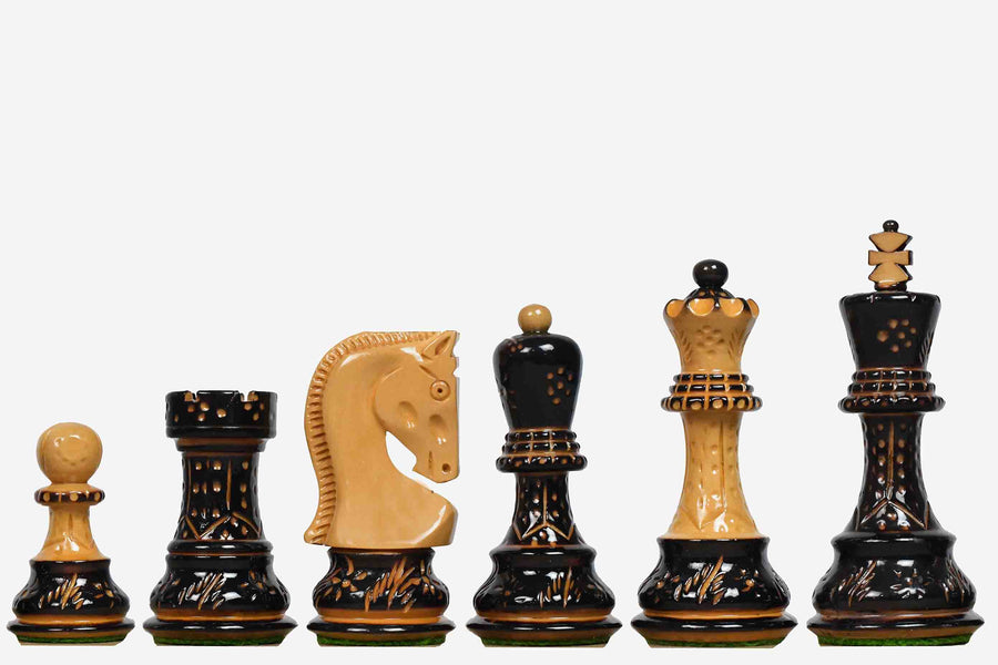 1959 Russian Zagreb Chess Pieces in Burnt & Natural Boxwood - 3.89" - King