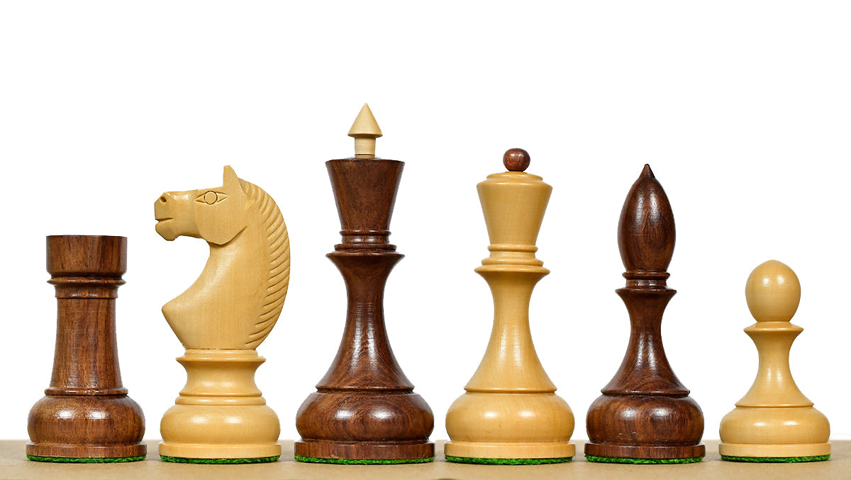 Circa 1930s "Leningrad Schoolboy" Soviet Chess Pieces 4.2 inch King in Sheesham & Boxwood