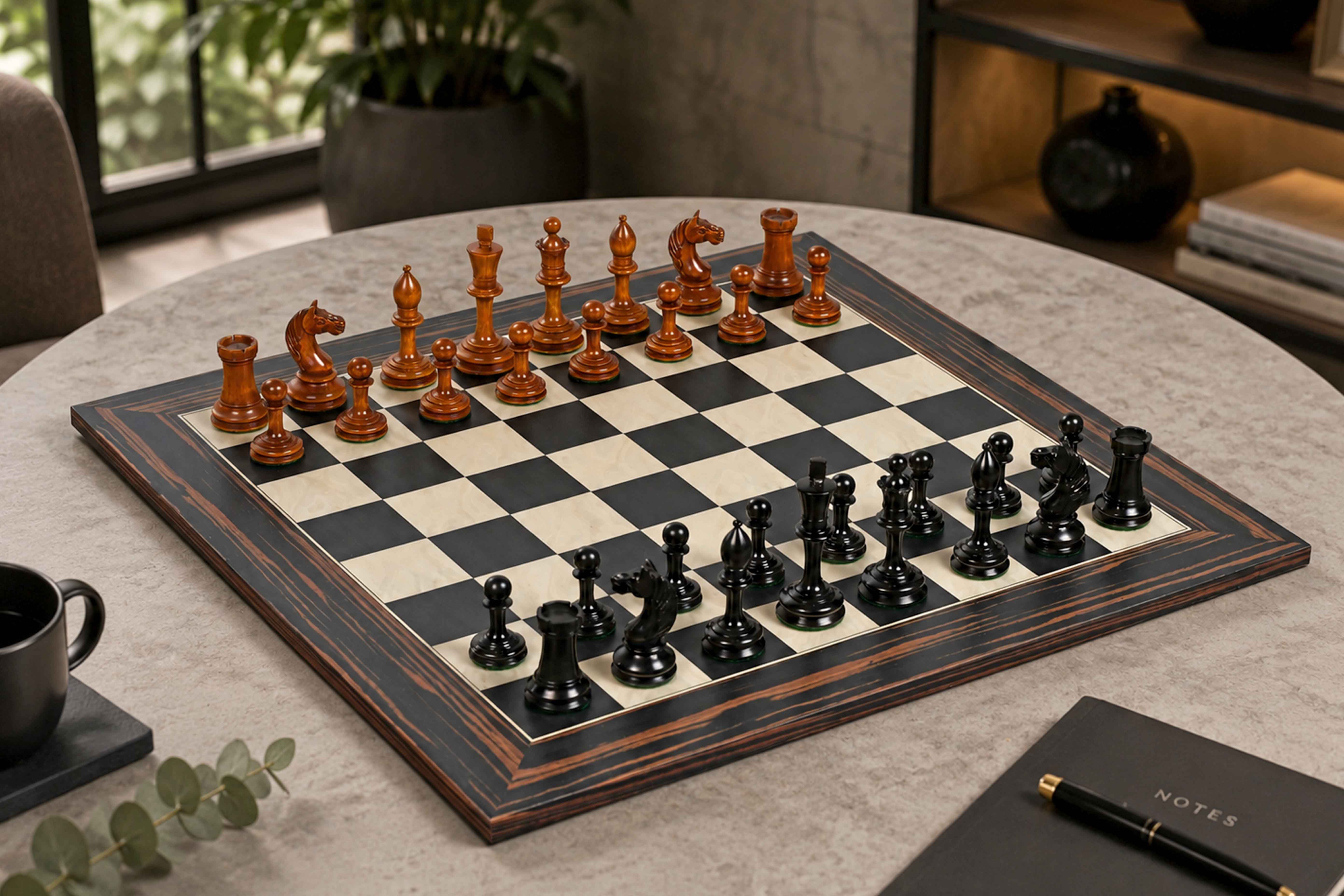 1933 Antonio Fabiano Botvinnik Style Weighted Chess Set with Chessboard – Antique Boxwood & Ebony Wood, 3.8" King