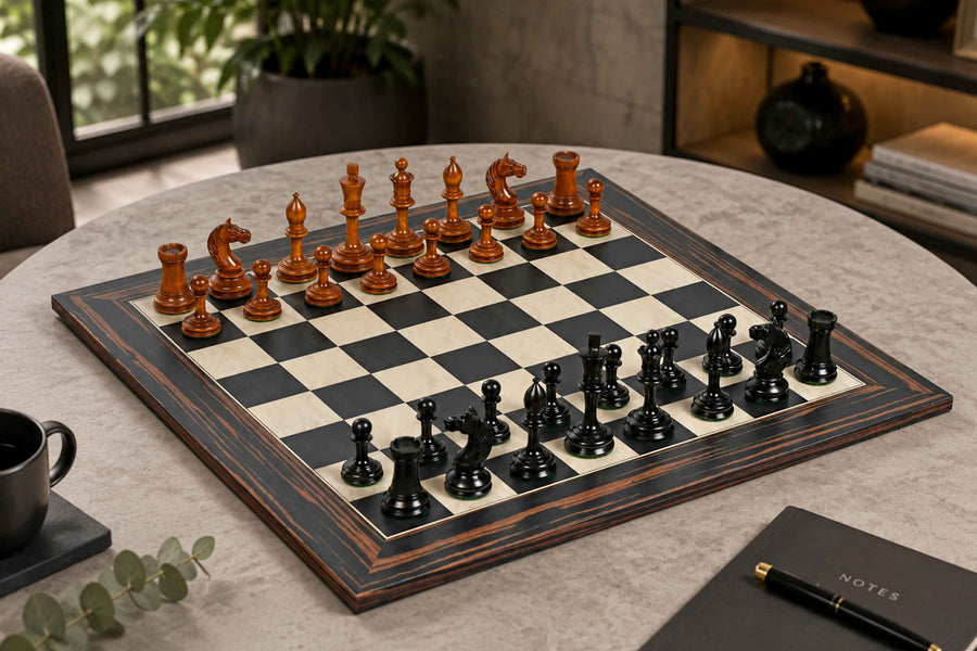 1933 Antonio Fabiano Botvinnik Style Weighted Chess Set with Chessboard – Antique Boxwood & Ebony Wood, 3.8" King
