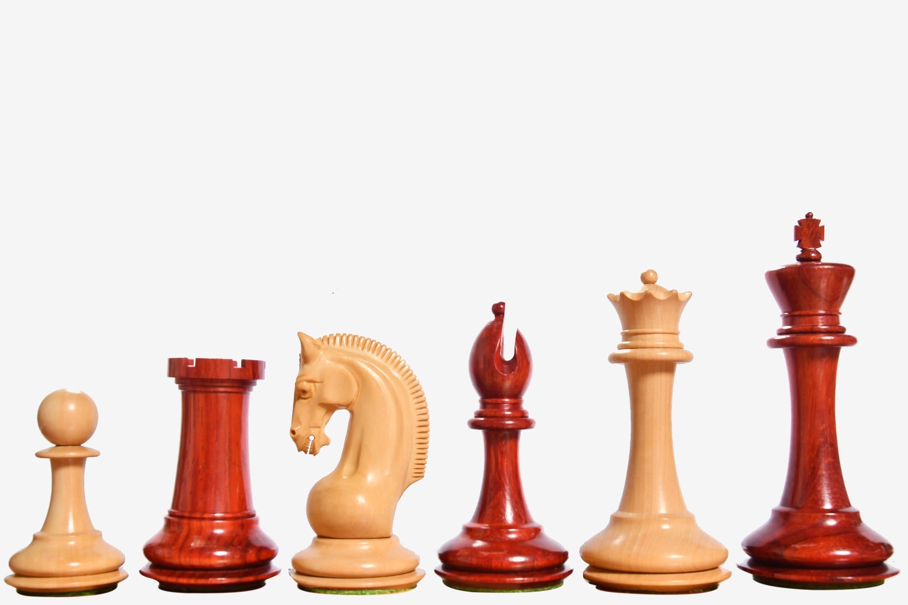 The CB Red Rum Luxury Staunton Series Chess Pieces in Bud Rosewood / Boxwood - 4.4" King