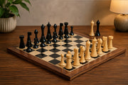 Minimalist Hermann Ohme Chess Pieces in Dyed Boxwood 3.75" King With Board