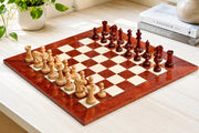 Combo of The GM Blitz Edition Staunton Series Chess Pieces in Bud Rosewood & Box Wood - 3.75" King with Wooden Chess Board 22"