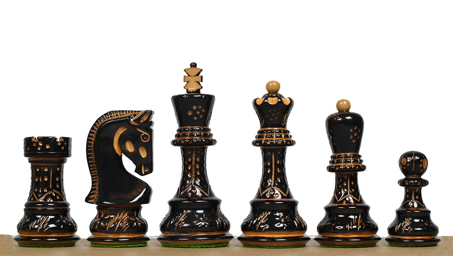 1959 Russian Zagreb Chess Pieces in Burnt & Natural Boxwood - 3.89" - King