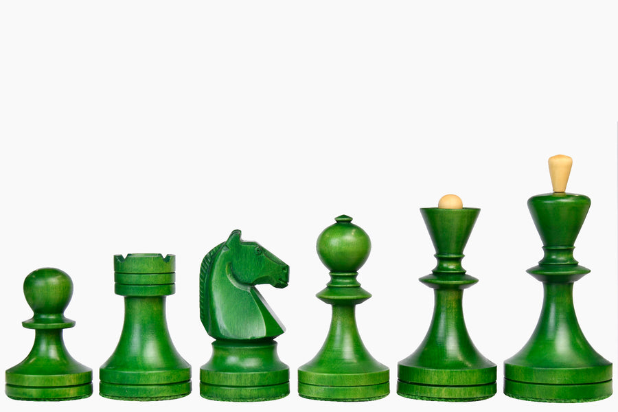 Soviet Era Chess Pieces in Stained Green Ash Burl & Boxwood 3.7" - King