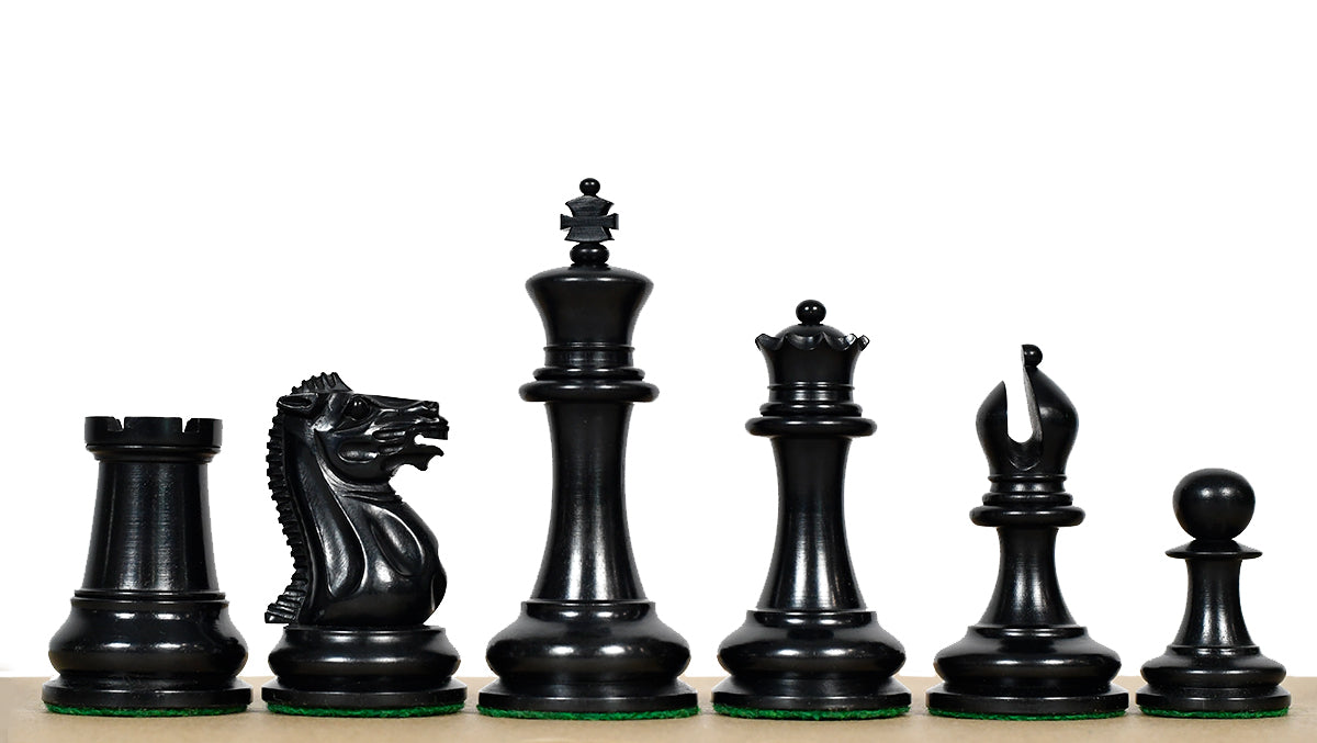 Reproduced 1849 Original Staunton Pattern Wooden Heavy Chess Pieces in Ebony / Boxwood with King Side Stamping - 3.75" King