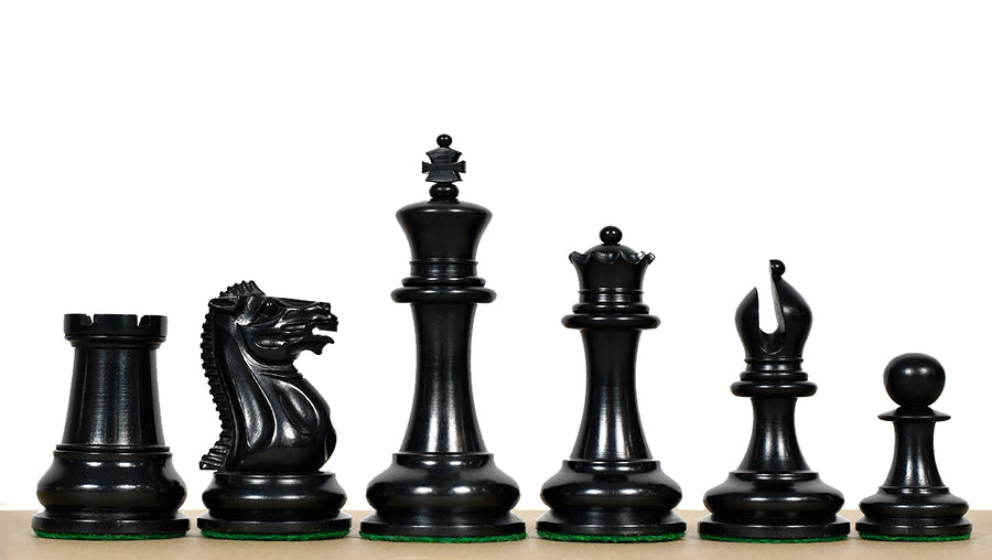 Reproduced 1849 Original Staunton Pattern Wooden Heavy Chess Pieces in Ebony / Boxwood with King Side Stamping - 3.75" King