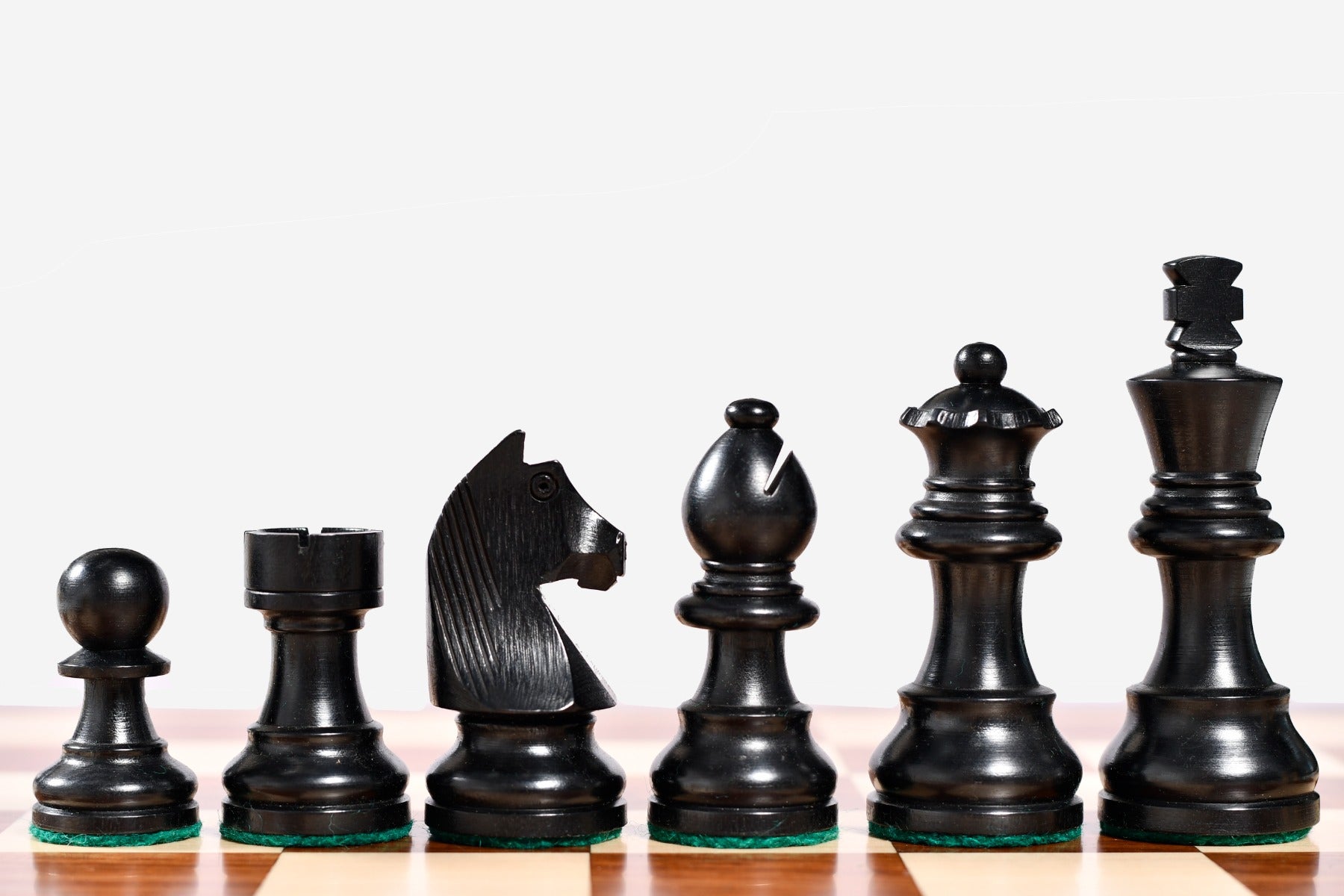 Tournament Series Staunton Chess Pieces with German Knight in Ebonized Boxwood & Box Wood - 3" King