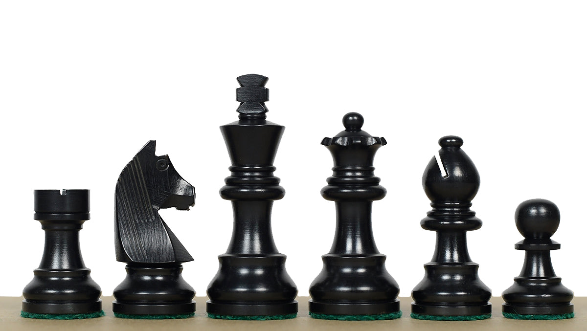 Tournament Staunton Chess Pieces with German Knight in Ebonized Boxwood (3" King)