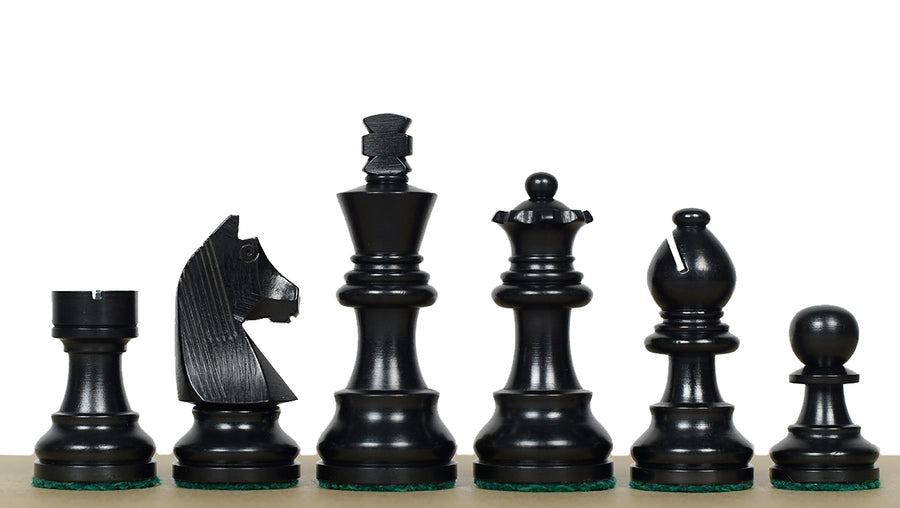 Tournament Staunton Chess Pieces with German Knight in Ebonized Boxwood (3" King)