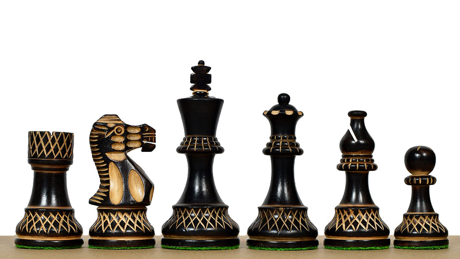 Burnt Blazed Series Handcarved Chess Pieces in Burnt Box Wood - 3.8" King