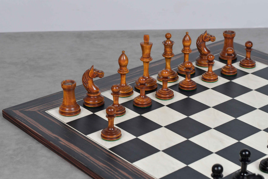 1933 Antonio Fabiano Botvinnik Style Weighted Chess Set with Chessboard – Antique Boxwood & Ebony Wood, 3.8" King