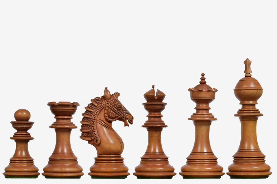 Sikh Empire Series Triple Weighted Wooden Handmade Chess Pieces in Genuine Ebony Wood and Antiqued Wood - 4.5" King with Extra Queens