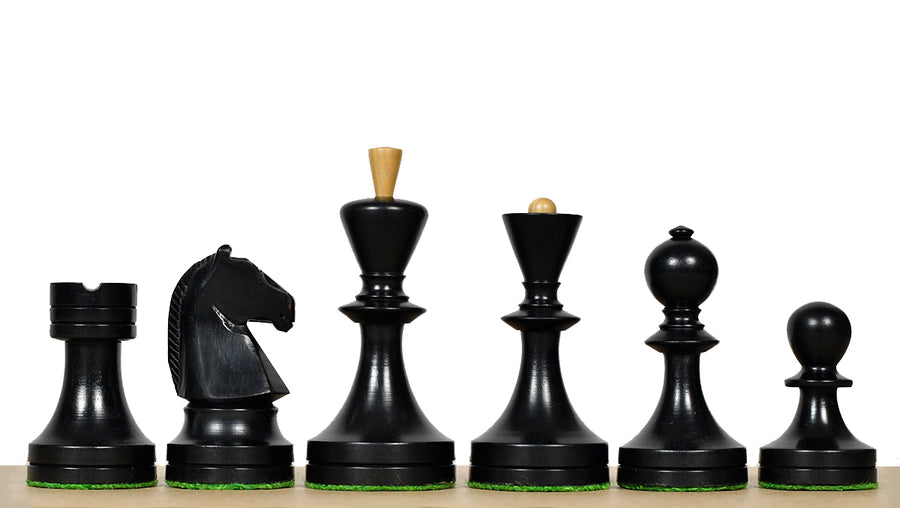 Soviet Era Chess Pieces in Ebonized & Natural Boxwood 3.75" King
