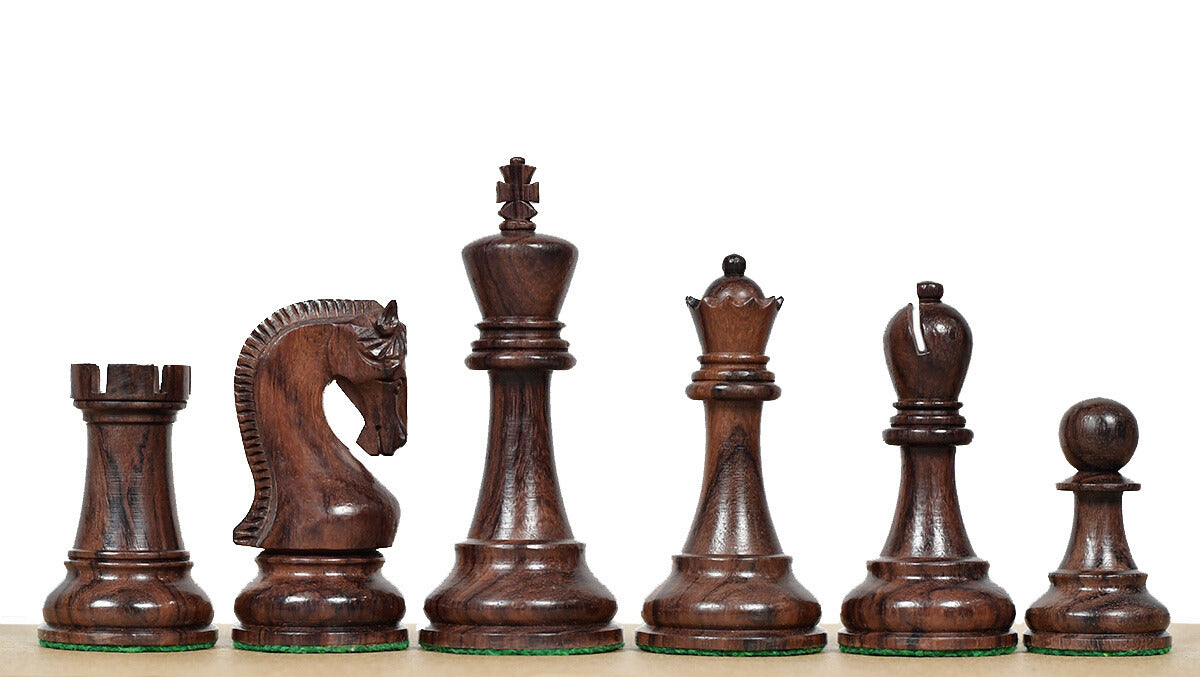 Leningrad Club-Sized Wooden Chess Pieces in Indian Rosewood & Boxwood- 4.0" King