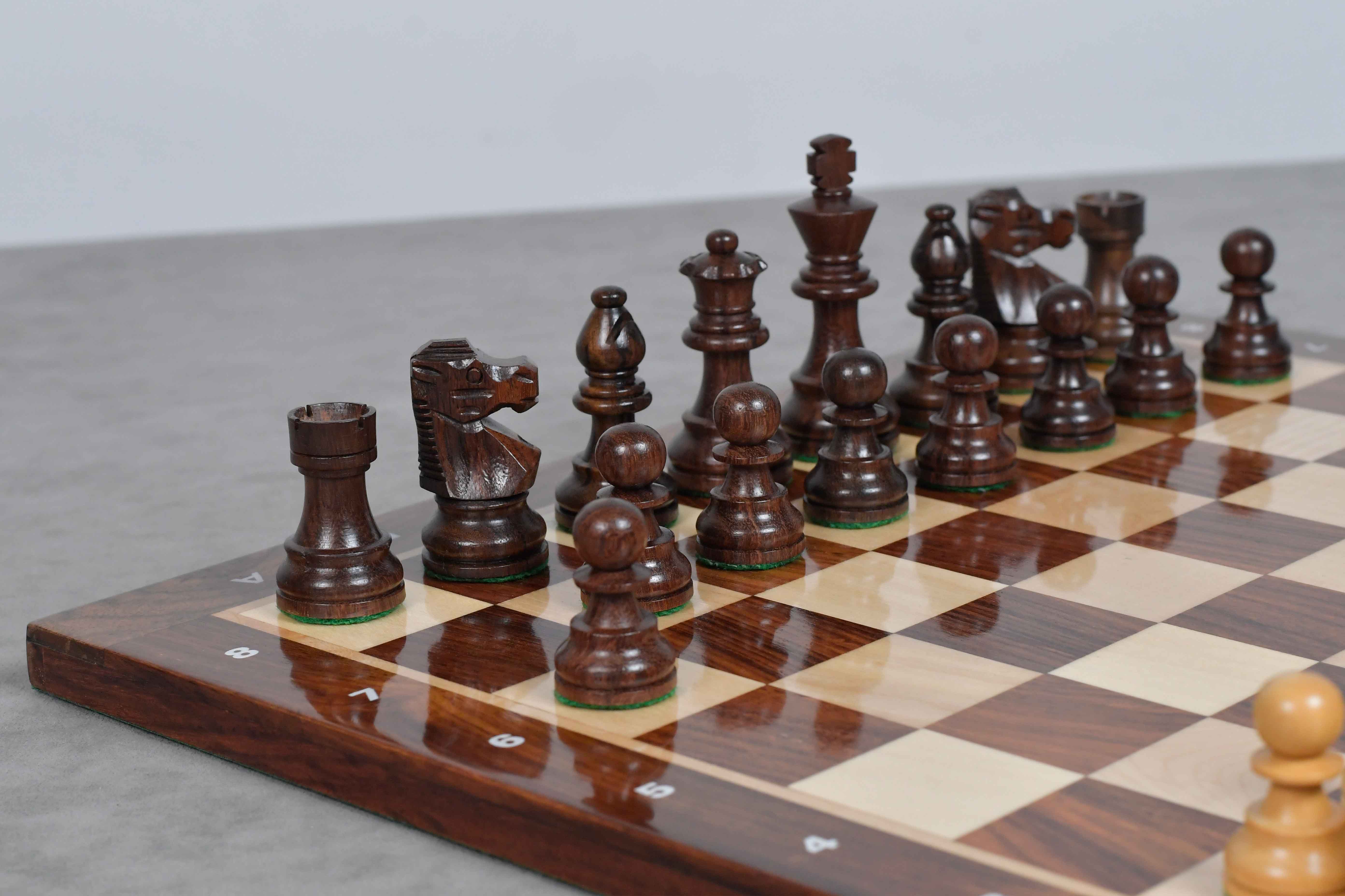 Repro French Lardy Exclusive Chess Set in Sheesham Wood  3"- King with Notation Chess Board
