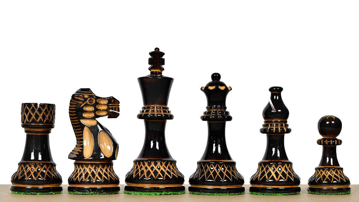 Burnt Blazed Handcarved Lacquer Chess Pieces Burnt Boxwood 3.8"- King